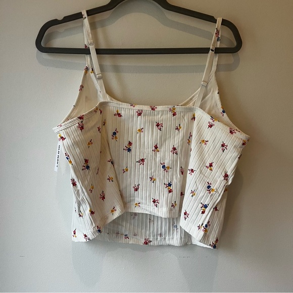 Old Navy XL Tall Ribbed Floral Tank Top Adjustable Straps White Cotton Blend NWT - Picture 10 of 12